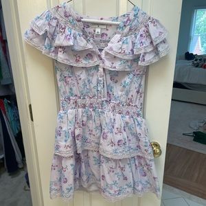 LOVE SHACK FANCY X TARGET purple floral mini ruffle dress. Size Medium